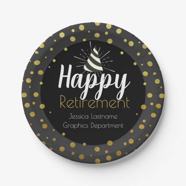 Happy Retirement Party Personalised Gold Confetti Paper Plate (Front)