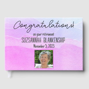 Happy Retirement Pastel Purple Watercolor Custom Guest Book