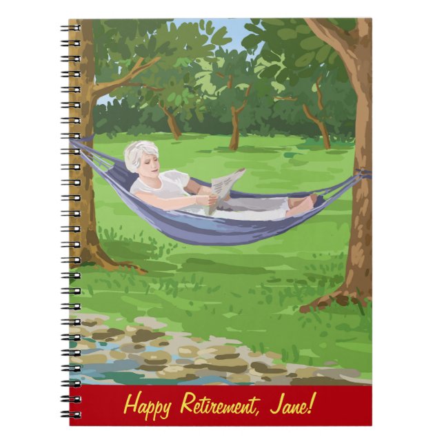 Happy Retirement Personalise (Lady in Hammock) Notebook (Front)