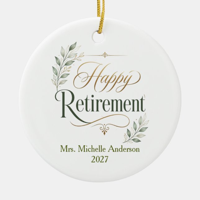Happy Retirement Personalised Name Ceramic Ornament (Front)