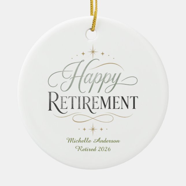 Happy Retirement Personalised Name Ceramic Ornament (Front)