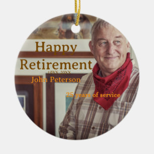 Happy retirement photo name year years of service  ceramic ornament