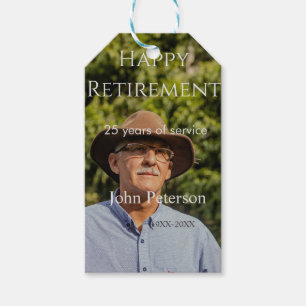 Happy retirement photo name year years of service  gift tags