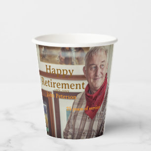 Happy retirement photo name year years of service paper cups