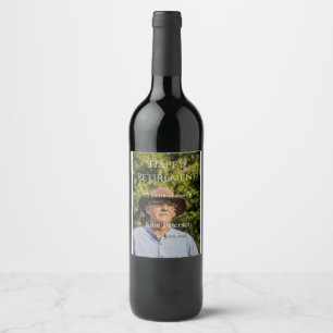 Happy retirement photo name year years of service wine label