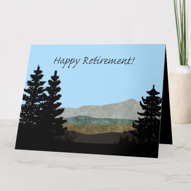 Happy Retirement! Pine Trees Silhouettes Mountains Card (Front)