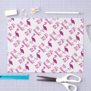 Happy Retirement pink flamingo Custom text Gift Tissue Paper