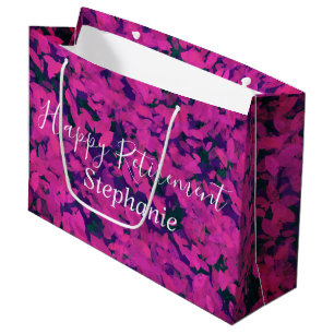 Happy Retirement Pink Floral Garden Hand Painted Large Gift Bag