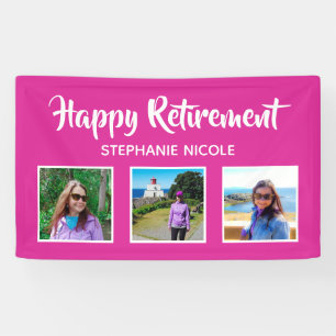Happy Retirement Pink Multiple Photos Banner