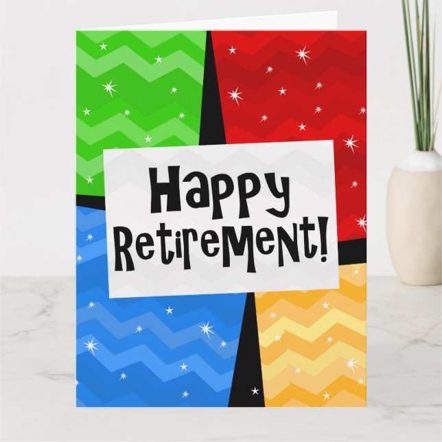 Happy Retirement, Primary Colour Squares Party Card (Front)