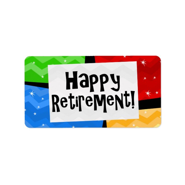 Happy Retirement, Primary Colour Squares Party Label (Front)