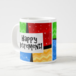 Happy Retirement, Primary Colour Squares Party Large Coffee Mug