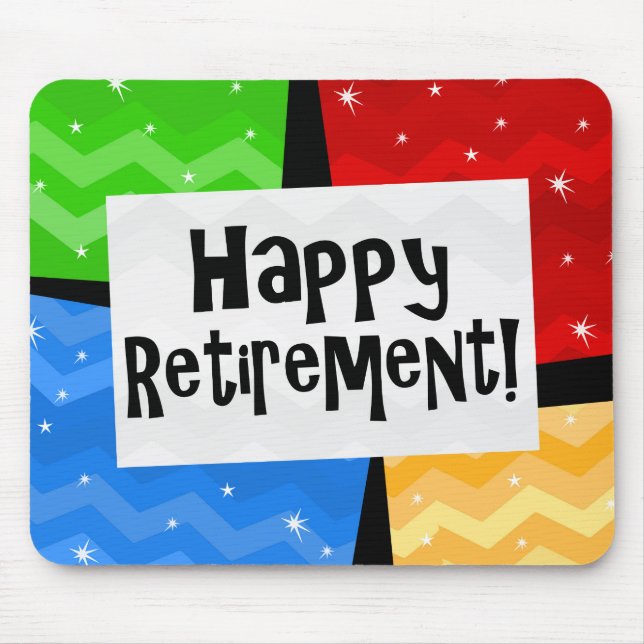 Happy Retirement, Primary Colour Squares Party Mouse Pad (Front)