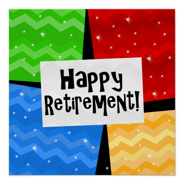 Happy Retirement, Primary Colour Squares Party Poster (Front)
