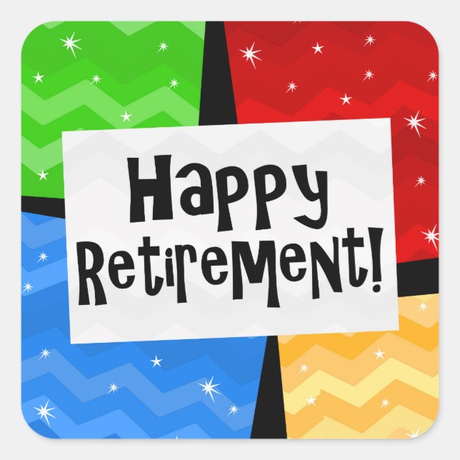 Happy Retirement, Primary Colour Squares Party Square Sticker (Front)