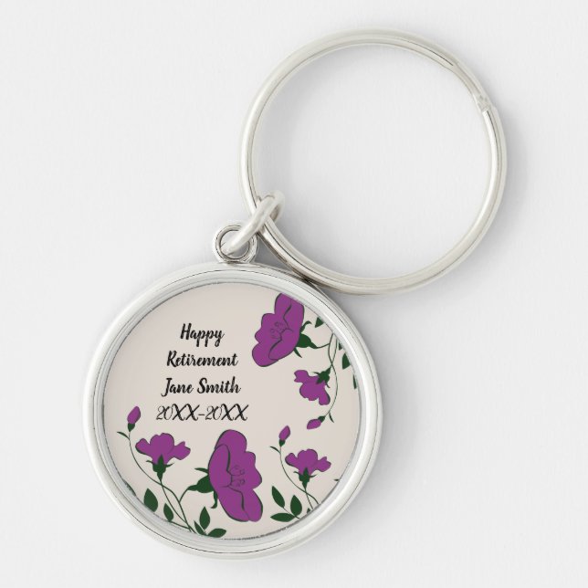 Happy Retirement Purple Flower Coworker Key Ring (Front)