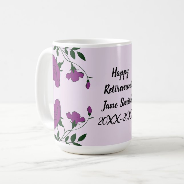 Happy Retirement Purple Flower Floral Employee Coffee Mug (Front Left)