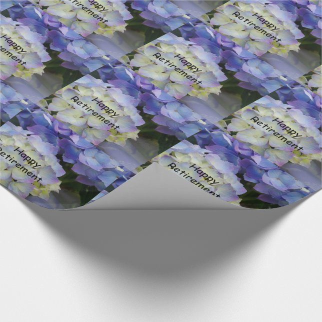 Happy retirement, purple hydrangea gift wrap. wrapping paper (Corner)