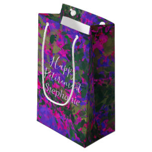 Happy Retirement Purple Pink Garden Floral Painted Small Gift Bag