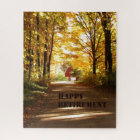 Happy Retirement Red Barn Autumn Road