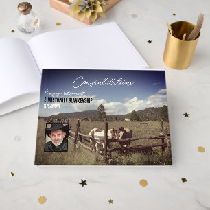 Happy Retirement Rural Scene Horses Photo Custom Guest Book
