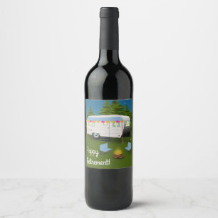 Happy Retirement! RV Camper in Woods Wine Label