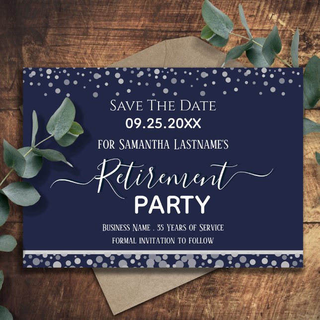Happy Retirement Silver Confetti Save the Date (Creator Uploaded)