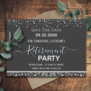 Happy Retirement Silver Confetti Save the Date Inv Invitation