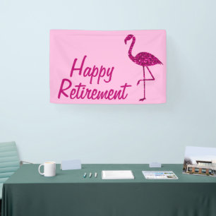 Happy retirement sparkly pink flamingo Custom text Banner