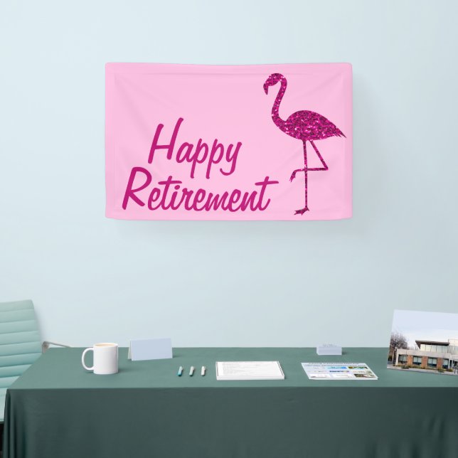 Happy retirement sparkly pink flamingo Custom text Banner (Tradeshow)