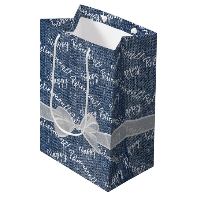 Happy Retirement Text On Denim  Medium Gift Bag (Front Angled)