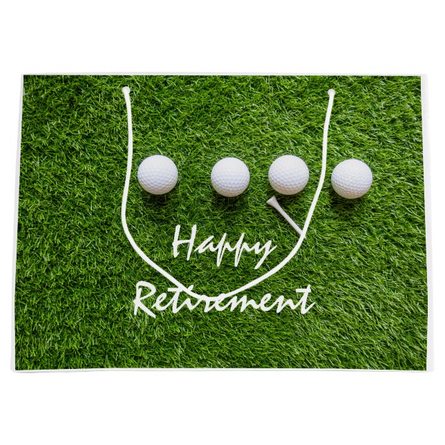 Happy Retirement to golfer with golf ball on green Large Gift Bag (Front)