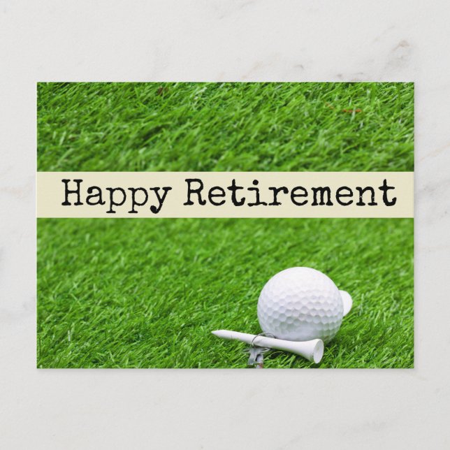Happy Retirement to golfer with golf ball on green Postcard (Front)
