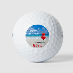 Happy Retirement Tropical Beach Custom Name Golf Balls