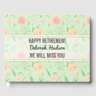 Happy Retirement Watercolor Floral Pattern Guest Book