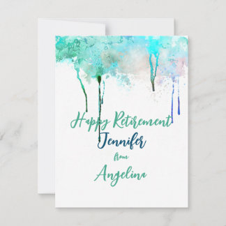 Happy Retirement Watercolor Simple Blue Green