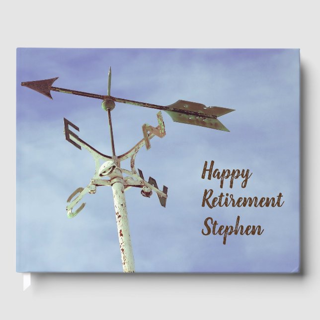 Happy Retirement weathervane direction arrows Guest Book (Front)