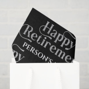 Happy Retirement White Glittery Retro Typography Tissue Paper