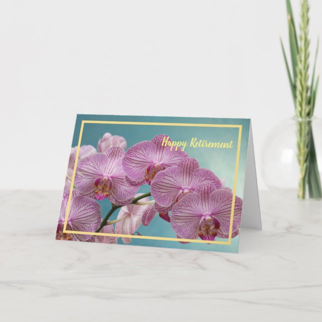 Happy Retirement Wishes Purple Orchids Elegant Card (Front)