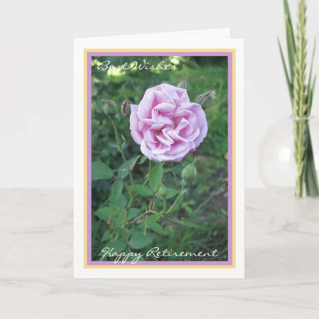 Happy Retirement Wishes Purple Pink Rose Elegant Card (Front)