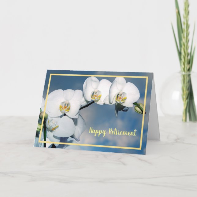 Happy Retirement Wishes White Orchids Elegant Card (Front)