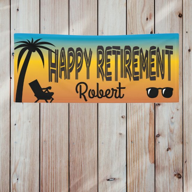 Happy Retirement with beach chair and palm tree Banner (Creator Uploaded)