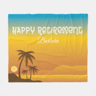 Happy Retirement with Beach Scene Fleece Blanket