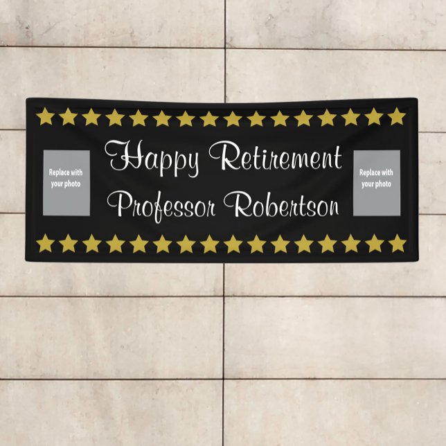 Happy Retirement with gold stars and photos Banner (Creator Uploaded)