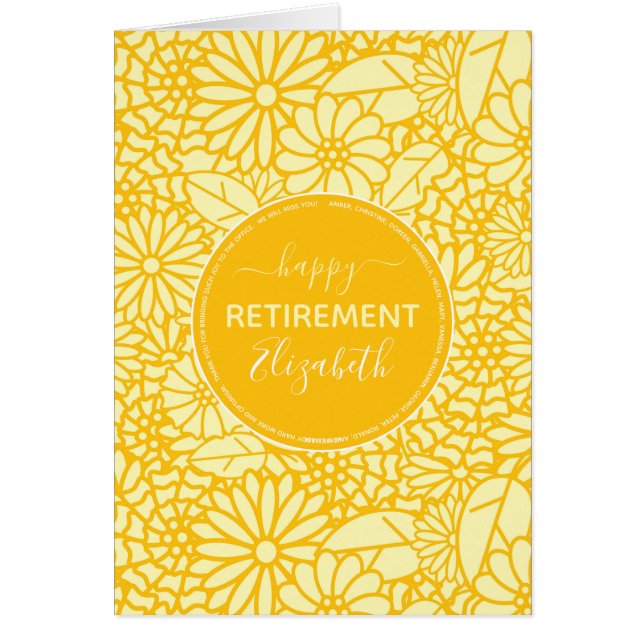 Happy Retirement yellow daisy pattern name (Front)