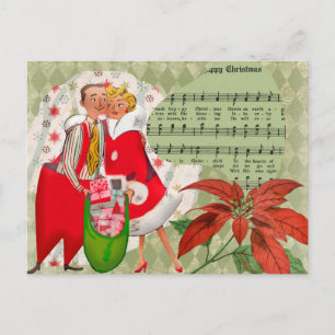 Happy Retro 1950s Christmas Couple Holiday Postcard