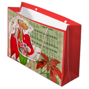 Happy Retro 1950s Christmas Couple  Large Gift Bag