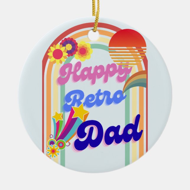 Happy Retro Dad Ceramic Ornament (Front)