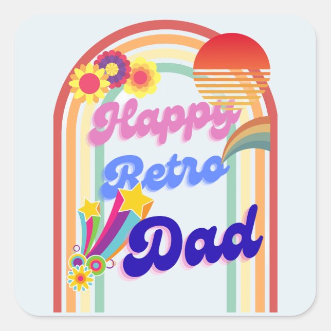 Happy Retro Dad Square Sticker (Front)