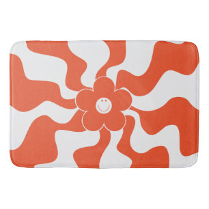 Happy Retro Daisy in Orange and White Bath Mat